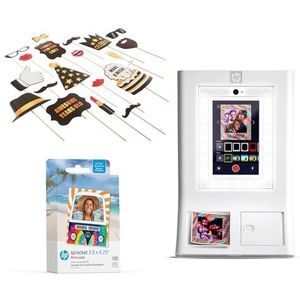 HP Sprocket Fotohokje Instant kleurenfotoprinter (Wit) + Zinkpapier (100 vellen) + Fotohokje-accessoires voor verjaardagsfeestjes (25)