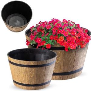 KADAX Bloempot, plastic bloemenbak, ronde plantenbak, voor binnen en buiten, plantenbak voor bloemen, huis, tuin, balkon, terras, weerbestendig (Set van 2) 30 cm, 40 cm diameter, beige)