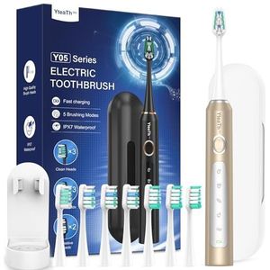 Sonic-elektrische tandenborstel voor volwassenen, sonische tandenborstels met 8 tandenborstelkoppen en 2 minuten slimme timer, 90 dagen batterijduur, 5 poetsmodi, reiskoffer