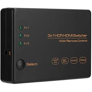 3-poorts HDR HDMI-switcher, aluminiumlegering HDMI-switch met afstandsbediening, ondersteunt Dolby High Definition/DTS High Definition/Dolby Atoms/Dolby AC3/DTS/LPCM-audioformaat