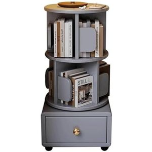 Boekenkast 360° Draaibare Boekenplank, 2-laags Boekenkast Met Lade, Houten Vloerstaande Boekenplank Met Wielen voor Woonkamer (Color : Grey, Size : 42 * 42 * 85cm)