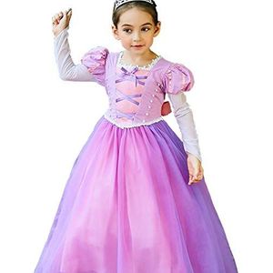 Prinsessenjurk voor kleine meisjes, Rapunzel-kostuum, lange mouwen, jurk, cosplay, Halloween, verjaardag, feestjurk, kostuum (130 cm)