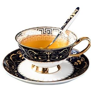Europese Stijl Bone China Cup met Schotel Lepel, Vintage Keramische Theekopjes 1 Porselein Koffie Cup Antieke Afternoon Thee Set voor Thuis Keuken Bruiloft
