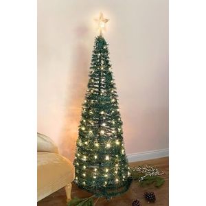 Pop-up spiraalkerstboom, 150 cm, met 120 leds en sterpunt, groen, kunstdennenboom, warm wit verlicht voor buiten en binnen, kerstdecoratie, tuinverlichting met stekker