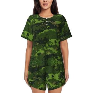 YQxwJL Groene Leger Digitale Camouflage Print Vrouwen Pyjama Sets Shorts Korte Mouw Lounge Sets Nachtkleding Casual Pjs Met Zakken, Zwart, M
