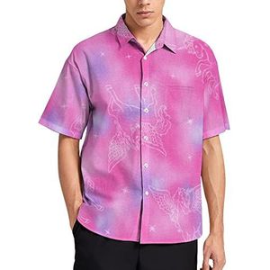 Roze Tie Dye Eenhoorn Mannen Korte Mouw T-Shirt Causale Button Down Zomer Strand Top Met Zak