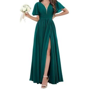 Chiffon bruidsmeisjesjurken voor dames, voor bruiloft, met split, avondgalajurken, cocktailjurken, grote maten, Turkoois, 42