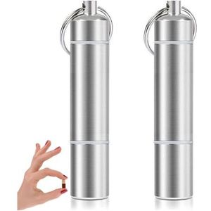 Pill dispenser Waterproof Pill Case Keychain, Portable Travel Pill Holder, Compact Outdoor Pill Bottle, For Daily Camping Pocket,2 Pack (Size : Aluminium)