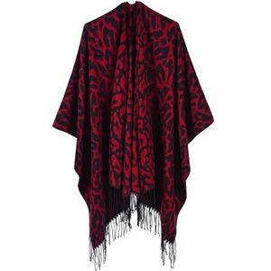 UBOHUZ Herfst Winter Vrouwen Sjaal Veelzijdige Warme Kwastje Airconditioning Kamer Sjaal Mantel Poncho's Capes Voor Lente Herfst Winter, Diep Rood, One size