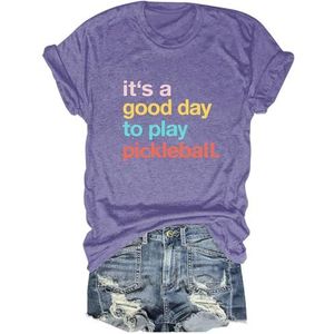 It's A Good Day to Play Kleurrijke Letter Print Vrouwen T-shirt Zomer Korte Mouw Casual Calssic Tees Tops Harajuku Shirt, Paars, XXL