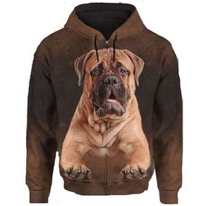 JJCat Mannen met capuchon lange mouwen 3D-print hondenserie Bull Mastiff design ritssluiting gebreide jas sweatshirts (S, koffie1), zwart, S