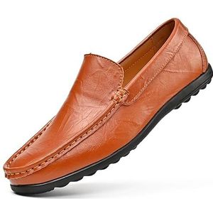 Loafers for heren Ronde neus Kunstleer Loafer Schoenen Antislip Platte hak Comfortabele feestmode instapper(Color:Red Brown,Size:41 EU)