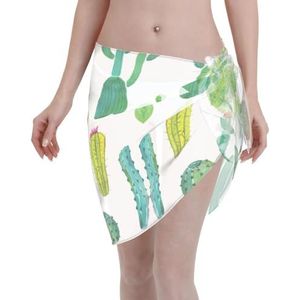 Cactus Print Elegante Strand Wrap, Bikini Cover Up, Badmode Jurk, voor Vrouwen, Perfect voor Zwembad en Resort Zwart, Zwart, one size