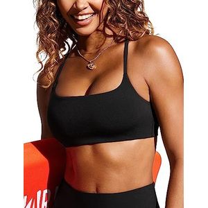 CRZ YOGA Dames Scoop Neck Bikini Tops D-DD Verstelbare Spaghetti Riemen Badpak Padded Zwempak Sport BH zwart S