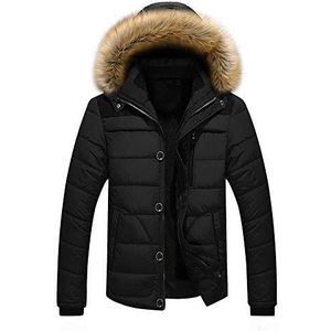 PRJN Heren Hoodie Katoen Gewatteerde Jas Winter Dikke Jas Bovenkleding Mode Faux Bont Kraag Heren Mountain Jacket Fleece Gevoerde Winter Jas Heren Hooded Gewatteerde Heren Mountain Jacket met Capuchon, Z-zwart, XL