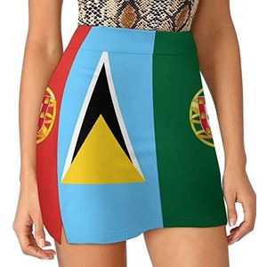 Saint Lucia Portugal Vlag Dames Skorts Hoge Taille Tennisrok Gelaagde Korte Mini Rok Culottes Skorts Met Zakken M