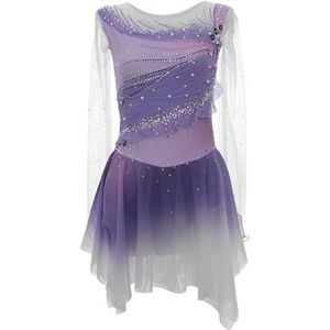 Kunstschaatsjurk for Dames En Meisjes, Kinderwedstrijdjurk Met Lange Mouwen En Eendelig Turnpakje, Teamuniform(4XL)