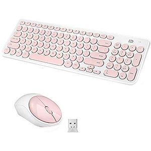 Draadloos toetsenbord en muis set, SUAVER stille full size 12 multimedia entertainment toetsen toetsenbord, 2.4G draadloze muis & toetsenbord combo met Nano USB Reveiver voor PC laptop Windows (roze)