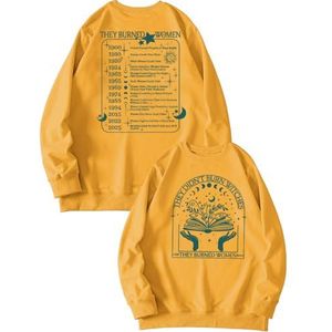 MLZHAN They Didn't Burn Witches Front Print Vrouwen Sweatshirt Ze Burned Feministische Heksen Terug Gedrukt Lange Mouw Shirt Tops, Geel, S