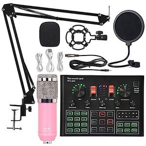 Geluidskaartkit, Bm 800 Microfoon Geluidskaart Professionele Studio Condensator Draadloze Microfoon for USB Gaming Zingen Karaoke MICROFOON for PC Telefoon(Pink BM800 V9XPRO)