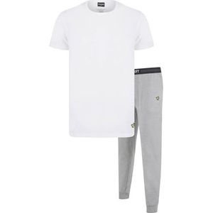 Lyle & Scott Pyjama Cash Katoen T-shirt & Broek met manchetten Loungewear Set, Helder Wit/Grijs Marl, S