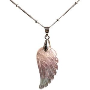 Women Choker Necklace Jewelry Natural Labradorite Turquoises Quartz Crystal Stone Angel Wings Pendant Necklace (Color : Fluorite Stone)