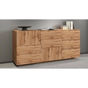 Dmora Xavier Sideboard voor woonkamer, dressoir met 2 deuren en 3 laden, 180 x 44 x 86 cm, eiken