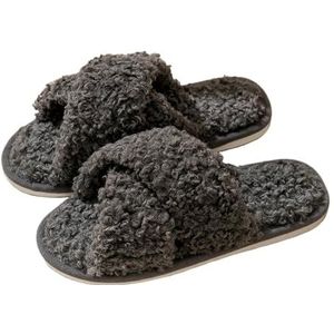 MZSKLW Winter Open Teen Slipper Thuis Platte Vrouwen Slipper Winter Casual Huis Indoor Schoenen Slide Comfy Open Teen Vrouwelijke Flip Flops Gezellige Open Teen Sliders, Grijs, CN36-37 (23-23.5cm)