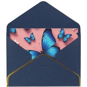 Blauwe Vlinder Patroon Gedrukt Wenskaarten, Prachtige Blanco Wenskaarten met Enveloppen, Grappige Kaarten voor Elke Gelegenheid