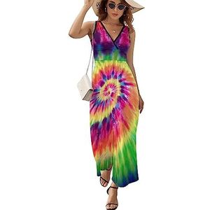 Tie Dye Maxi-jurk voor dames, mouwloos, lange zomerjurken, strandjurken, A-lijn, L