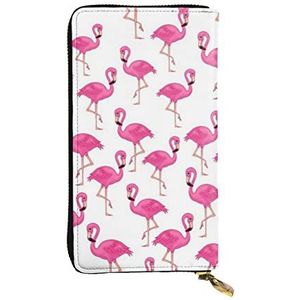 Leuke Pommerse Lederen Lange Handheld Portemonnee Vrouwen Portemonnee Voor Creditcard Cash Coin Opslag, Roze Flamingo, One Size