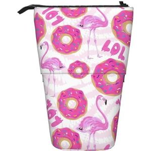 Nbtghga Flamingo en Donuts Print Potlood Telescopische Klassieke Kunsten Stand Up Etui Organizer Potlood Houder Make-up Tas Gift, Zwart, Eén maat