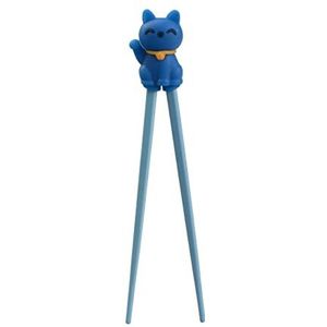 TOKYO design studio ESS-sticks voor kinderen, blauw, 22 cm, met schattige gelukskat als houder voor beginners, verwisselbare eetstokjes