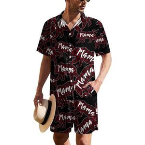 Mama Bear Plaid Hawaiiaanse pak voor heren, set van 2 stuks, strandoutfit, shirt en korte broek, bijpassende set
