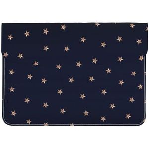 Donkerblauw En Rose Goud Roze Glittery Stars Starry, Lederen Laptop Sleeve, Notebook Tas Laptop Case Sleeve Tablet Aktetas