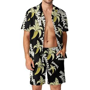 Banana Shark Hawaiiaanse sets voor heren, button-down trainingspak met korte mouwen, strandoutfits, L