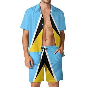 Saint Lucia vlag Hawaiiaanse sets voor mannen button down korte mouwen trainingspak strand outfits M