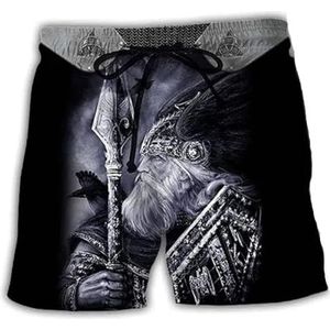Middeleeuwse Noordse Odin God-short, 3D-geprint Viking Retro Straat Mouwloos T-shirt Fitnesssport Lichtgewicht Korte Mouwen, Sneldrogende Tops Voor Strandfeesten(Shorts,XL)