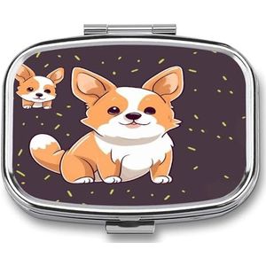 Leuke Corgi Pillendoos Pil Organizer Pil Case 2 Compartiment Geneeskunde Pil Organizer Kleine Pil Case Pil Container Pillenhouder Leuke Pillendoos Mini Pillendoosje