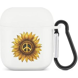 Vrede Teken Zonnebloem Leuke Case Voor AirPods 2&1 Shockproof Beschermende Hoofdtelefoon Gevallen Cover Met Sleutelhanger Voor Mannen Vrouwen