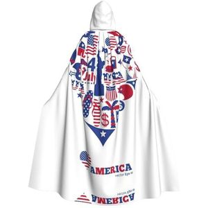 MDATT Hooded Mantel Voor Mannen, Halloween Heks Cosplay Gewaad Kostuum, Carnaval Feestbenodigdheden, Amerika Onafhankelijkheidsdag Hart Patroon