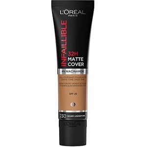 L'Oréal Paris - Matte foundation met hoge dekking - Langdurig - Licht & Matterend - SPF 25 - Infaillible 32H Matte Cover - Kleur: 230 Subtone Gold - 30 ml