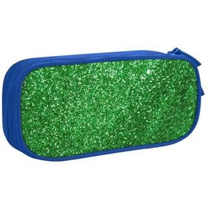 Yyoretp Grote Capaciteit Groene Pailletten Sparkle Print Potlood Case, Dubbellaags Rits Make-up Pouch Potlood Box Organizer., Blauw, Eén maat, Beauty Case