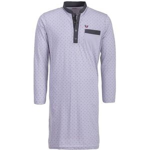 Henry Terre Nachthemd heren lange mouwen stippen borstzak slaapshirt maat M-3XL, lichtgrijs, XL