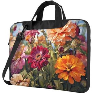 Laptop Tote Bag Mannen Vrouwen Kleurrijke Lente Zomer Bloem Schouder Laptop Sleeve Aktetas Messenger Computer Bag, Zwart, 15.6 inch