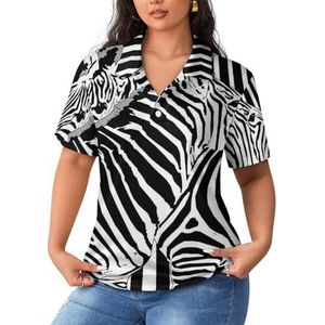 Strepen Zebras dames sport shirt korte mouw tee golf shirts tops met knopen workout blouses