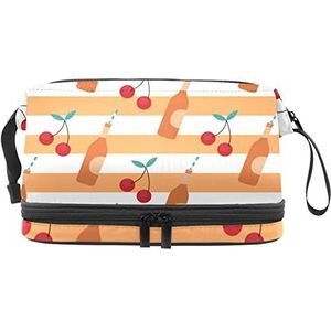 Grote capaciteit reizen cosmetische tas, make-up tas, waterdichte make-up tas organizer, oranje kers & wijn patroon-01, Meerkleurig, 27x15x14 cm/10.6x5.9x5.5 in