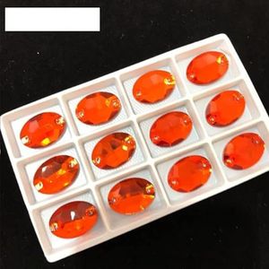 Ovaal Naai Kristal Strass Plaksteen met 2 gaten voor het Maken van trouwjurk tassen schoenen accessoires-Oranje Rood, 10x14mm 36 stks