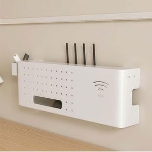 TAUIANE Metal Router Storage Box Shelf, Wall-Mounted WiFi Box Hider, Multimedia Concealment Cabinet with 1 Small Box, Space-Saving, for Storage Routers, Wires, TV Set-Top Boxes,Wit,60 * 20 * 10cm