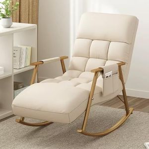 Moderne schommelstoel met zacht kussen, comfortabele schommelstoel in de woonkamer, ademende patio-loungestoel, met zijzakken, armleuningen, voetkussens van de rugleuning zijn in hoogte verstelbaar (